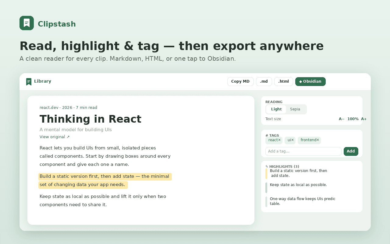 The built-in distraction-free reader with highlights