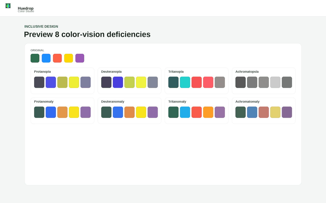 Color-blindness preview across eight vision types