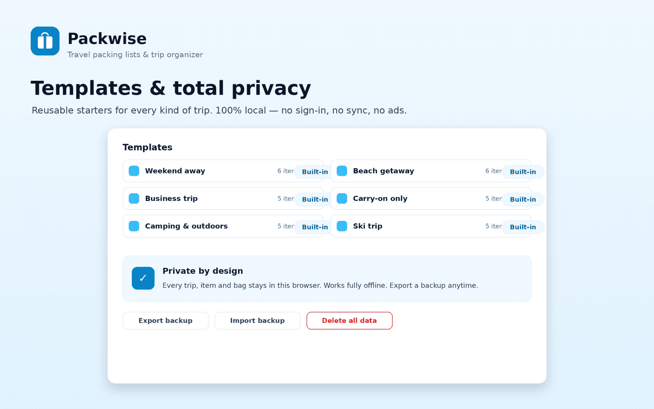 Built-in templates, private by design