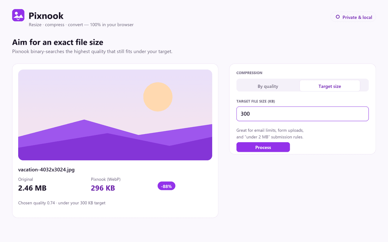 Resize by dimensions, percentage or social preset