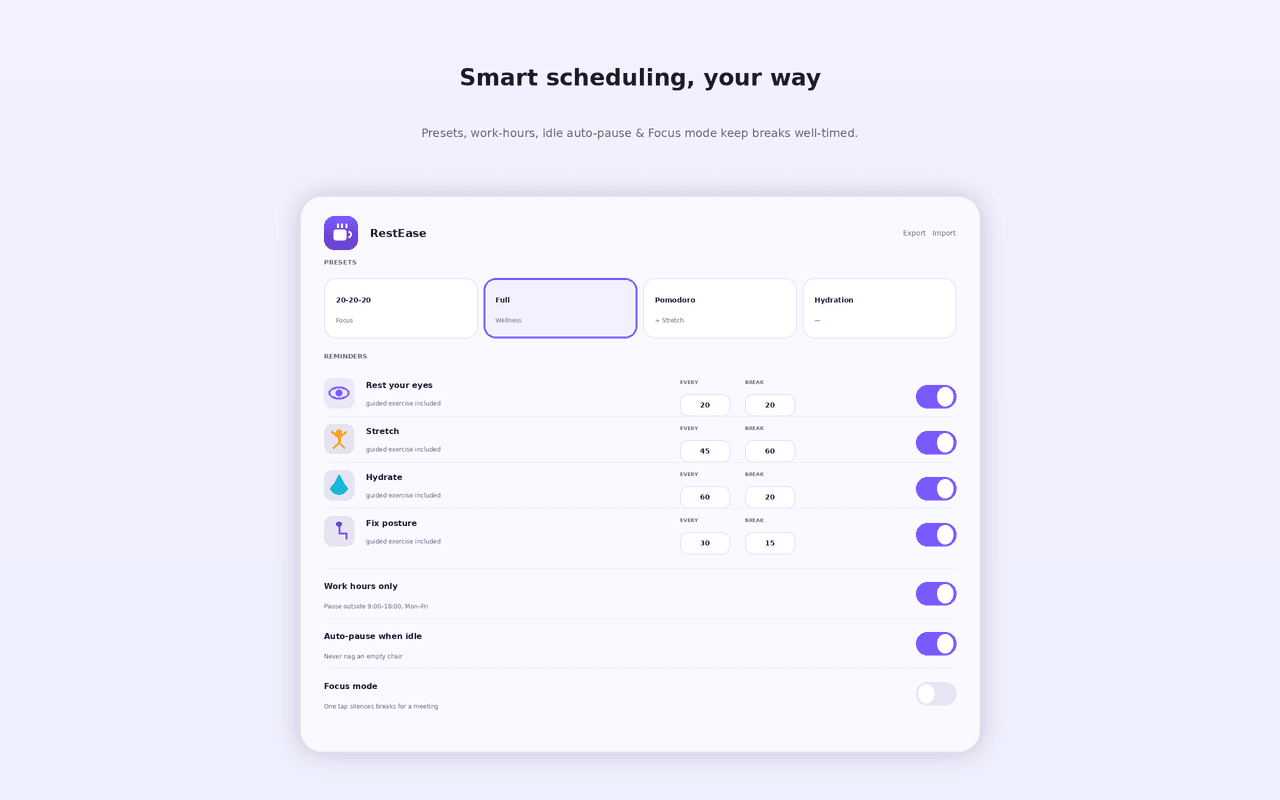 Smart scheduling and presets