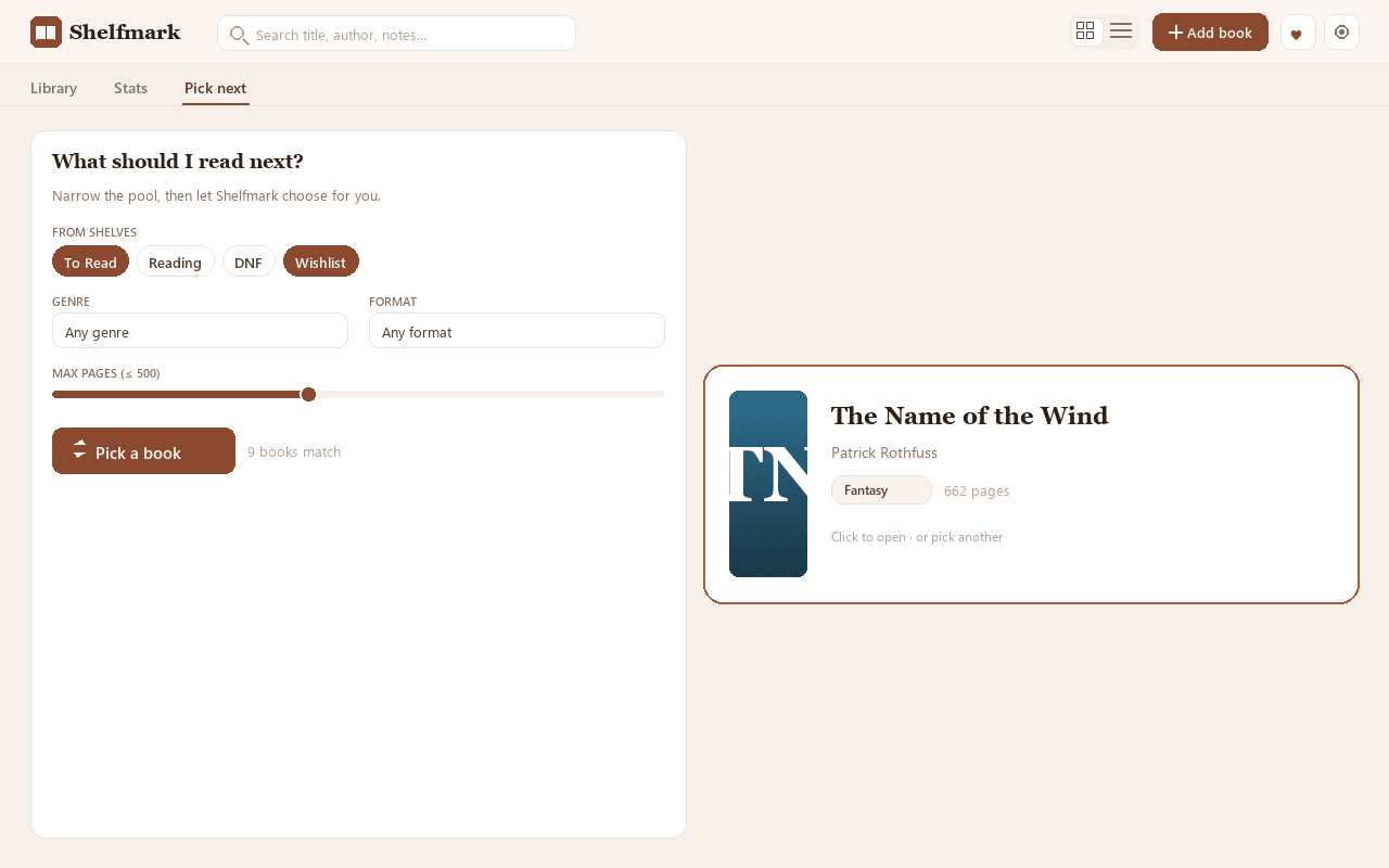 Let Shelfmark pick your next read