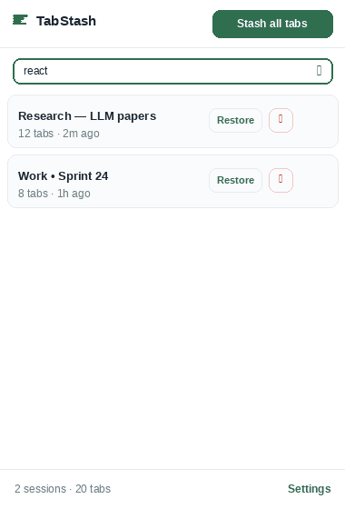 Searching saved sessions as you type