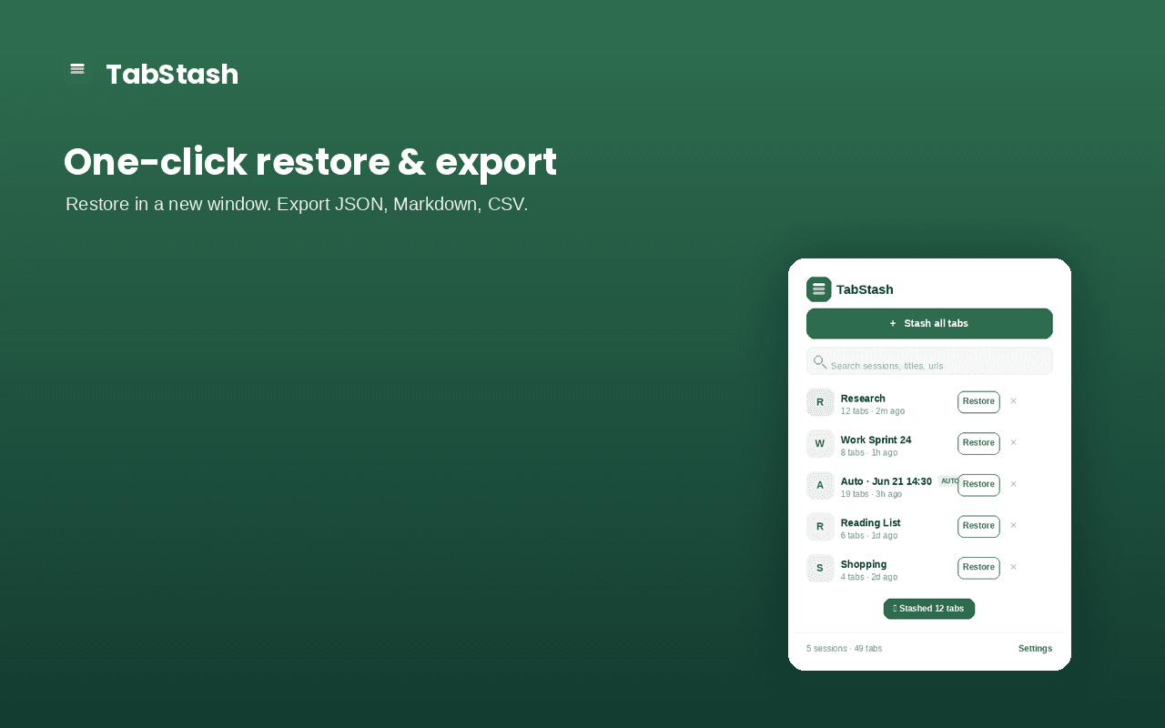 One-click restore and multi-format export