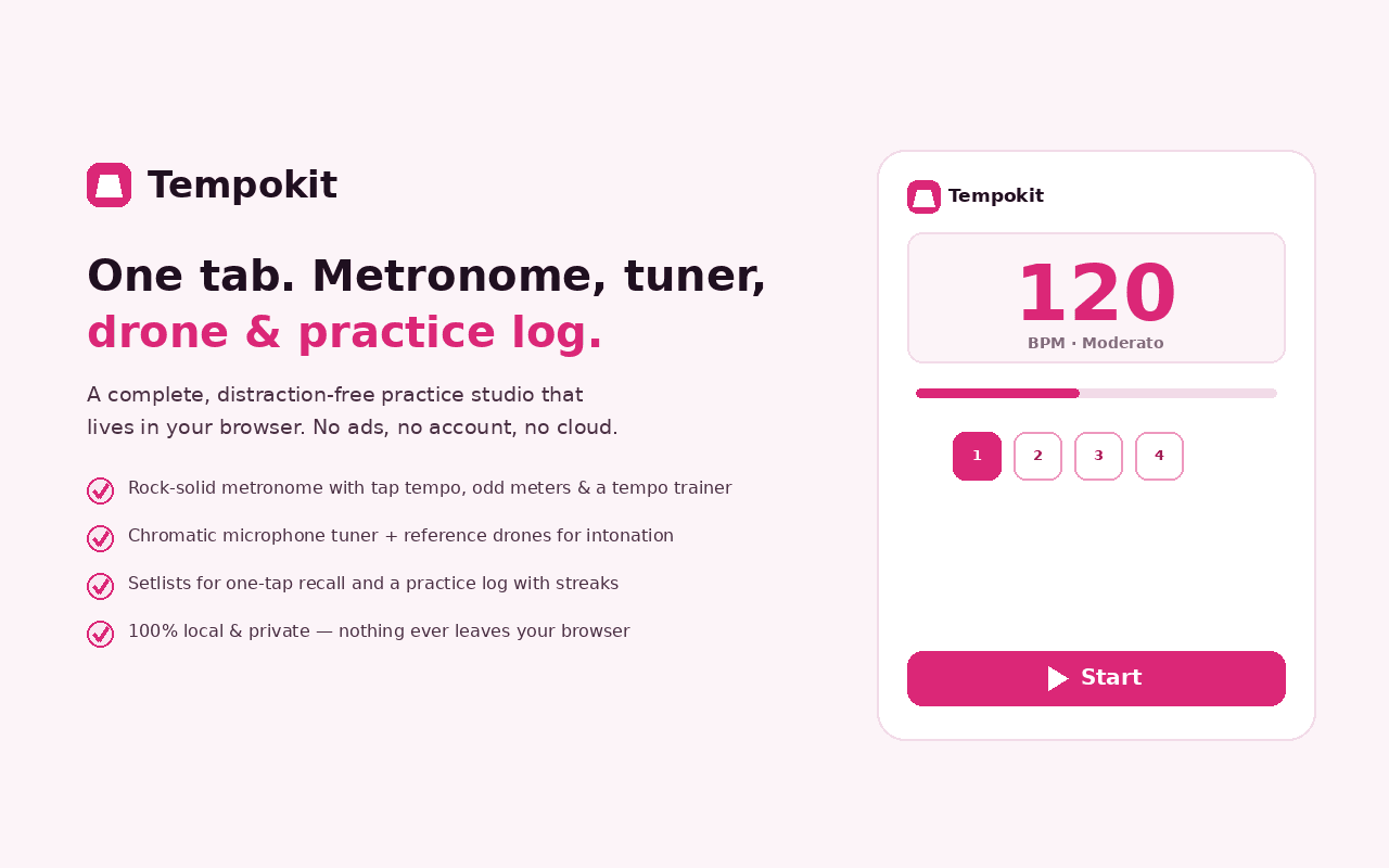 Tempokit — metronome, tuner, drone and practice log