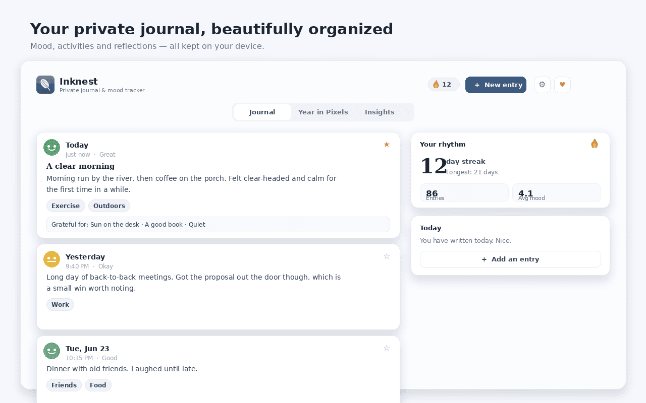 Inknest private journal and mood tracker