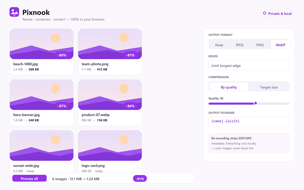 Pixnook — local image resizer, compressor and converter
